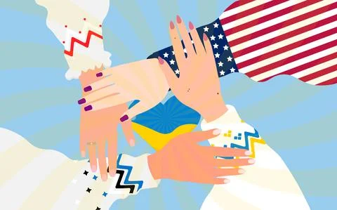 Women's hands. Friendly countries. Help to Ukraine Stock Illustration