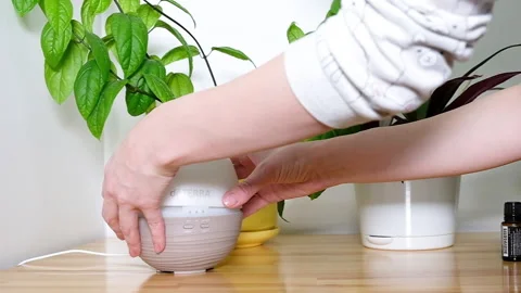 Women's hands include a diffuser with natural essential oils. Video stock 168690836