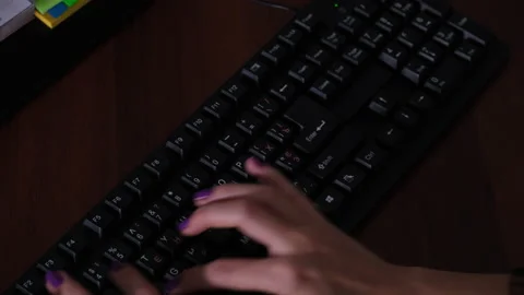 Women's Hands. Keyboard. Office Worker. Prints. Types Message. Presses Enter Stock Footage 147674363