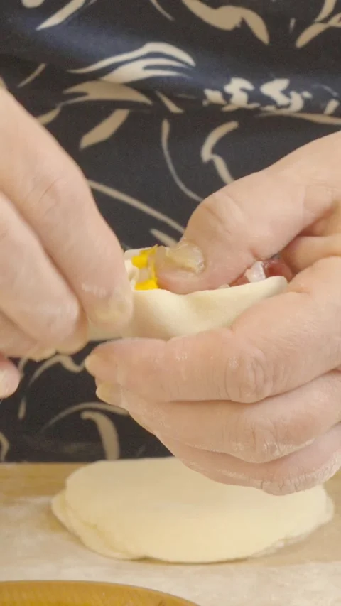Women's hands make a dish of dough and minced meat Stock Footage 274208153