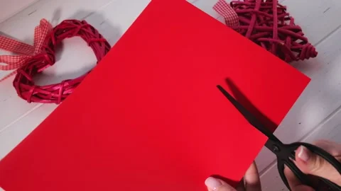 Women's hands making red cards hearts for valentine's day. Valentine's day Stock Footage 146325868