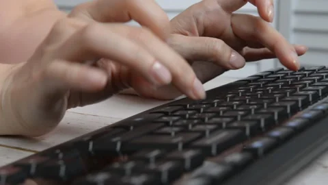 Women's hands typing on the computer keyboard in the office Stock Footage 201419254