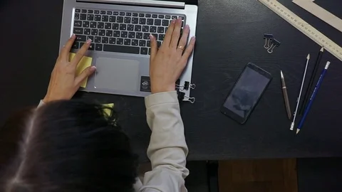 Women's hands typing on computer RUSSIAN keyboard (HD) Stock Footage 82164173
