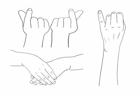 Women's hands in various postures. Stock Illustration