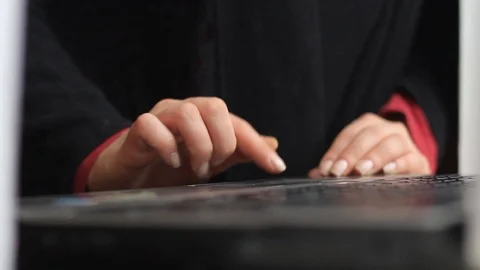 Women's hands work with a laptop Video stock 100294884