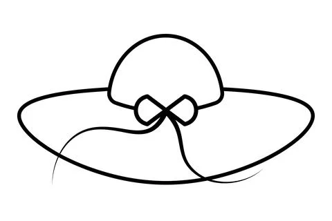 Women's hat decorated with a bow.  Beach napper with a round brim. Stock Illustration