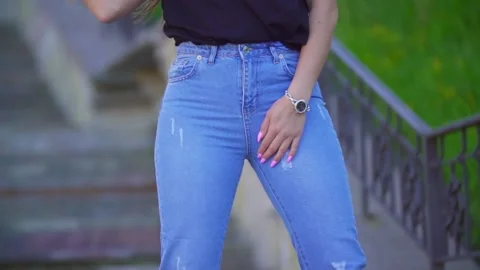 Women's jeans close-up Stock Footage 131300671