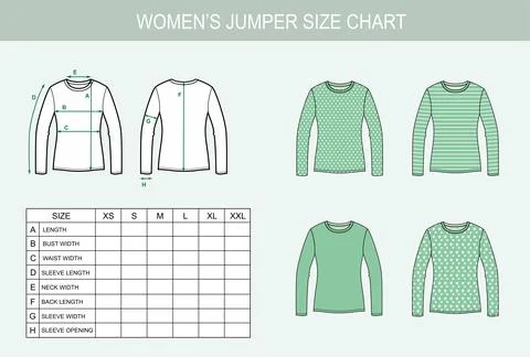 Women's jumper size chart. Stock Illustration