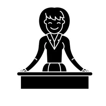 Women's lecture black icon, vector sign on isolated background. Women's lecture Stock Illustration