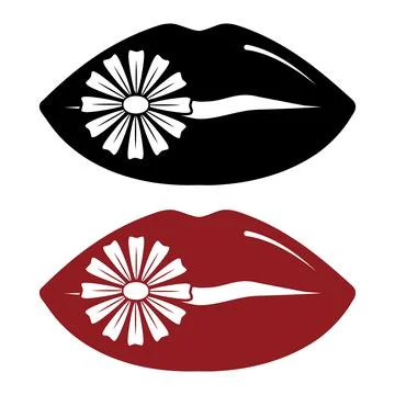 Women's lips with chamomile. stencil icon, doodle. Vector illustration of sexy Stock Illustration