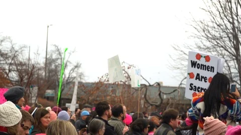 Women's March Crowd 60fps Stock Footage 101543576