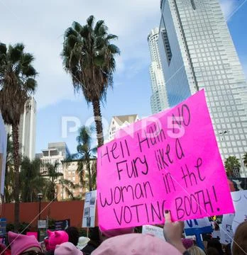 WOMENS MARCH LOS ANGELES 2018 - PROTEST - DEMOCRACY - TIMES UP Stock Photos