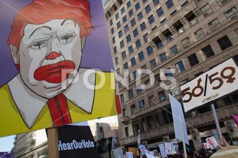 WOMENS MARCH LOS ANGELES 2018 - PROTEST - DEMOCRACY - TIMES UP Stock Photos