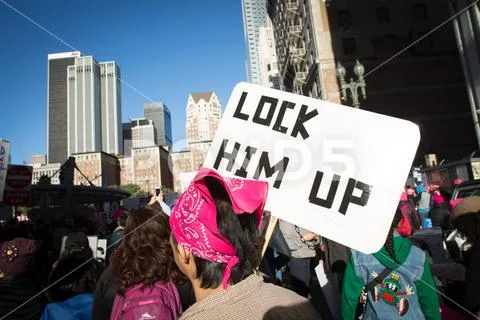 WOMENS MARCH LOS ANGELES 2018 - PROTEST - DEMOCRACY - TIMES UP Stock Photos