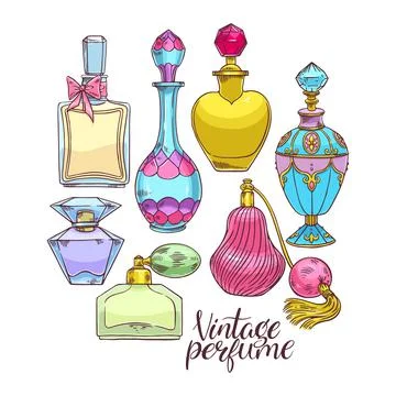 Womens perfume bottles Stock Illustration