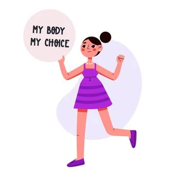 Womens protest pro-choice activists. Protest. My body is my choice. Flat vect Stock Illustration