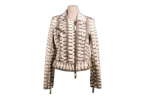 Women's python snake leather jacket isolated on white background 스톡 사진