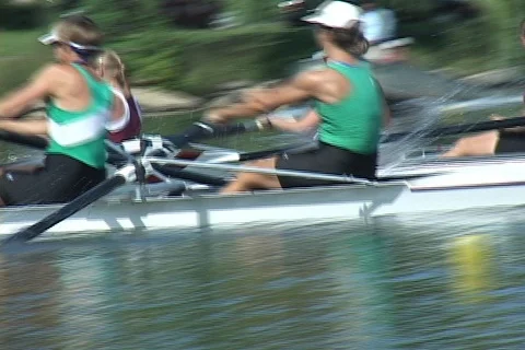 Womens rowing crew from competition start Stock Footage 125498953