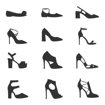 Womens shoes flat design vector silhouette footwear shoe store ad fashion boots Stock Illustration