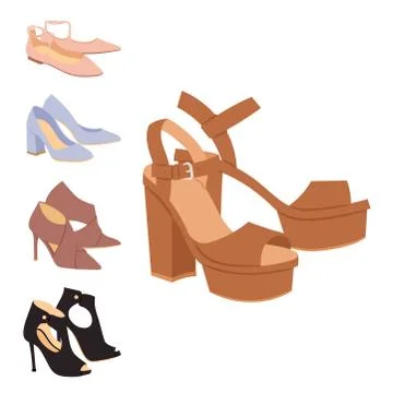 Womens shoes flat design vector footwear shoe store ad fashion boots collection Stock Illustration