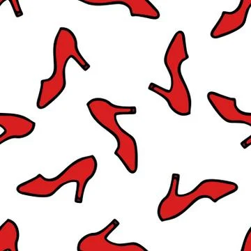 Womens shoes seamless doodle pattern, vector illustration Stock Illustration