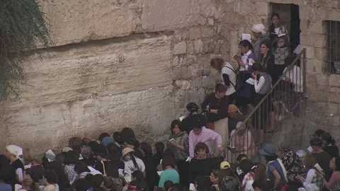 Women's side of Western Wall in Jerusalem during Sukkot Stock Footage 86759248