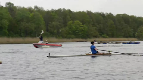 Womens single scull rowing competition Stock Footage 39326773