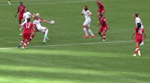 Women's Soccer Match - 04 - Fight for Ball - Slow Motion Stock Footage