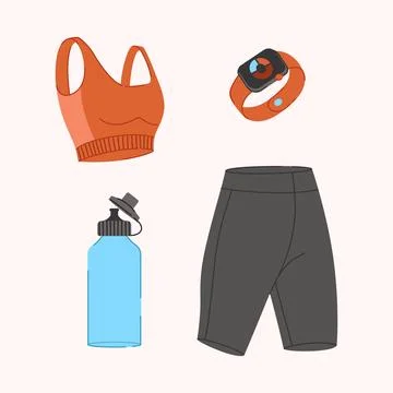 Sport equipment flat vector illustrations set. Fitness Stock