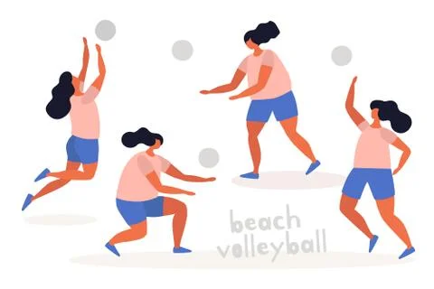 The women's team is training before playing beach volleyball. Stock Illustration