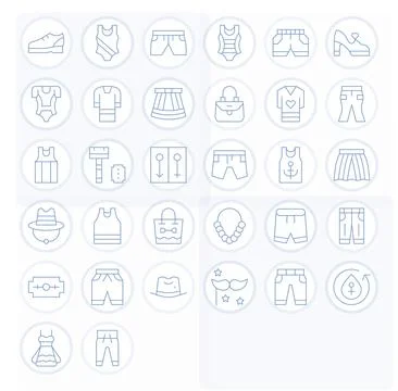 WomenS Vector Icon Collection featuring 32 Grid Fitted 64x64 Thin Line Design Stock Illustration
