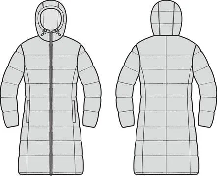 Womens winter quilted down coat. Stock Illustration
