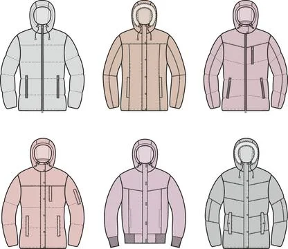 Womens winter quilted down jacket. Stock Illustration