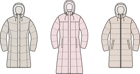 Womens winter quilted down jacket. Illustrazione stock