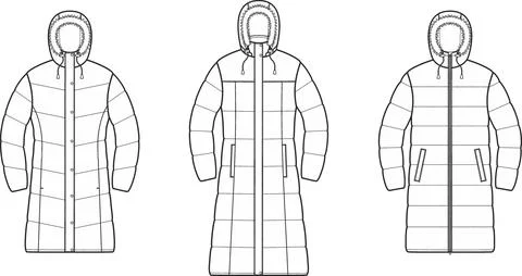 Womens winter quilted down jacket. Stock Illustration