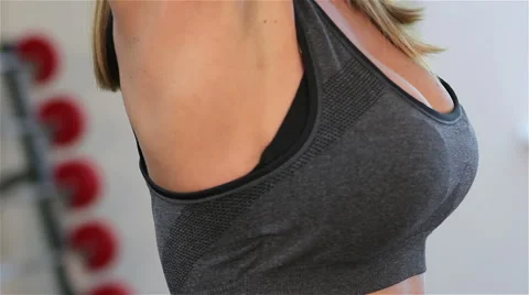 Womens workout. Bench press Chest Closeup Stock Footage 59856441