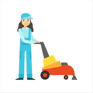 Womoan Using High-Tech Hoover, Cleaning Service Professional Cleaner In Uniform Stockillustratie
