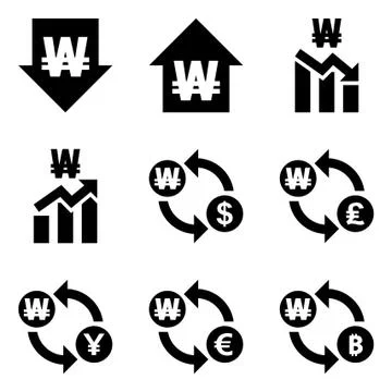 Won exchange and graphs Stock Illustration
