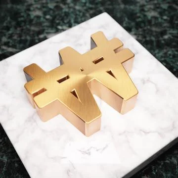 Won icon. Bronze Won symbol on white marble podium. 스톡 일러스트
