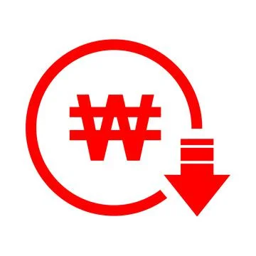 Won reduction symbol, cost decrease icon. Reduce debt bussiness sign vector i Stock Illustration