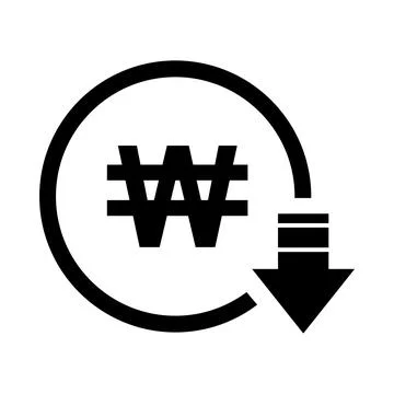 Won reduction symbol, cost decrease icon. Reduce debt bussiness sign vector i Stock Illustration