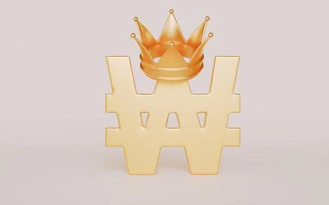 Won sign king crown light on brown color background Stock Illustration