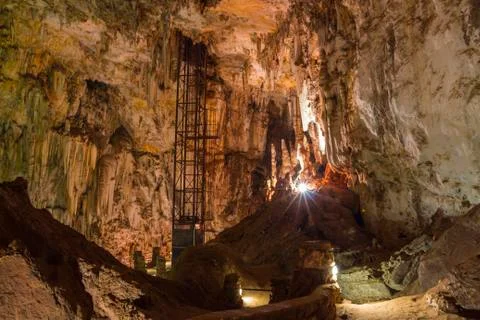 Wonder cave interior with elevator 1 Stock Photos