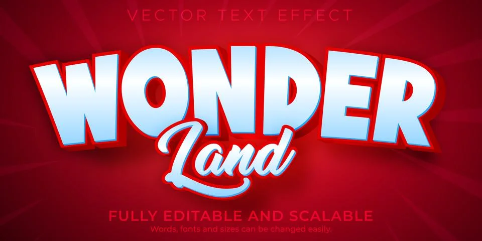 Wonder editable text effect, 3d editable red and white text style Stock Illustration