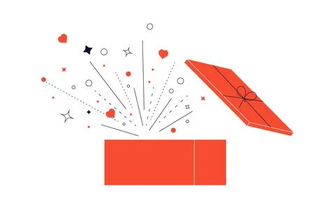 Wonder opened red gift with fireworks surprise Stock Illustration