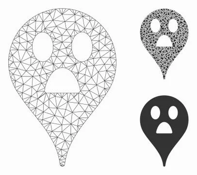 Wonder Smiley Map Marker Vector Mesh 2D Model and Triangle Mosaic Icon 库存插图