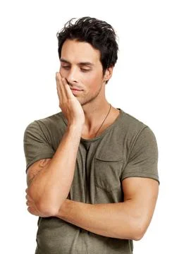 Wonder, thinking and man problem solving a decision, question or ideas in white 스톡 사진