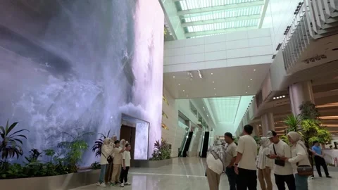 The Wonderfall display inside Jewel Changi Airport, Singapore. Stock Footage 339131279