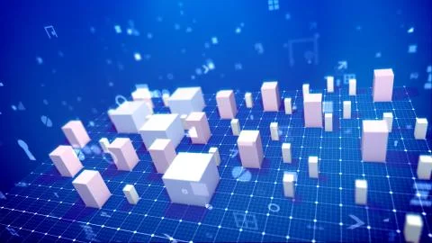 A wonderful 3d rendering of a bar chart with moving up rectangular and cubic  Illustrazione stock