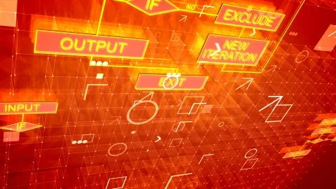 A wonderful 3d rendering of modern algorithms located askew on several purple Illustrazione stock